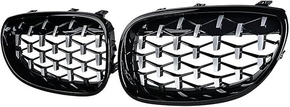 Front Racing Grilles Compatible with BMW 5-Series E60/E61 M5 325i 2004-2009 M5 Style Siginal Line Style Dual Slats Grilles(Chrome Black)