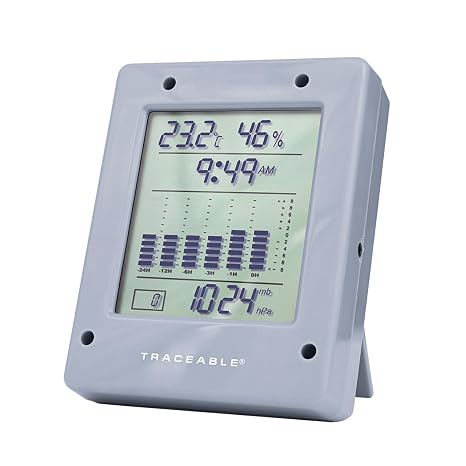 Traceable Calibrated Digital Barometer, 7.25 - 14.94 PSI, 0.1 Hg Resolution, Accuracy of 0.12" Hg