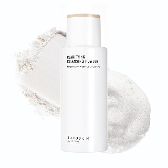 JUNO & Co. Cleansing Powder, Exfoliating Face Wash, 10-Ingredient Powder-to-Foam Cleanser with Hyaluronic Acid, Rice Extract, and Papain Enzyme, No Added Fragrance, 50 g / 1.76 oz.
