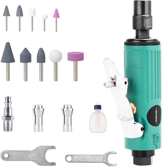 DOTOOL 1/4" Air Die Grinder Kit Straight Pneumatic 22000 RPM Rear Exhaust Polisher with 1/4"(6MM) and 1/8"(3MM) Collets Mini and Compact Size, Polishing Tool