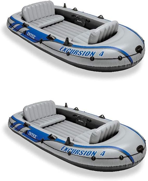 Intex Excursion Inflatable Rafting Fishing 4 Person Boat w/Oars & Pump (2 Pack)