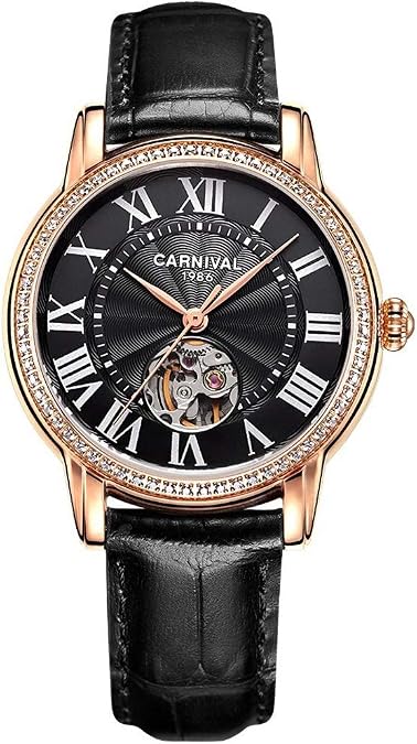 TEINTOP Carnival Women's Automatic Mechanical Rose Gold Watch with Leather Band