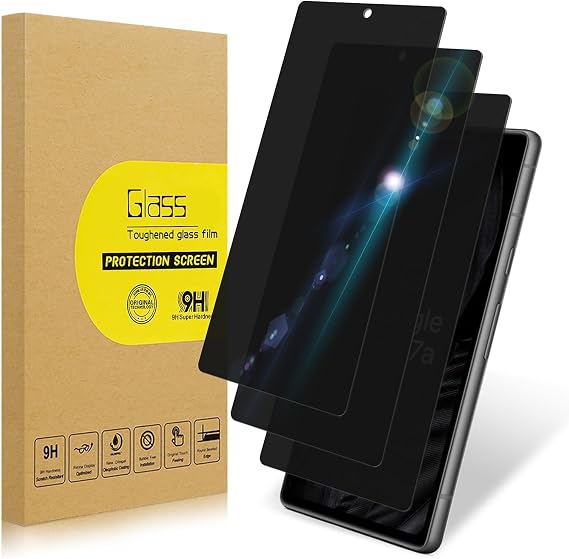 3 Pack Privacy Screen Protector for Google Pixel 7a|Anti-Spy Tempered Glass Anti-Scratch, 9H Hardness & Easy Installation