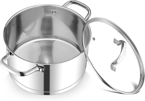 TeamFar 8QT Stock Pot with Lid, Stainless Steel Tri-ply Bottom Cooking Pot for Vegetable Pasta Soup, Works with Induction/Gas/Glass/Ceramic Stoves,