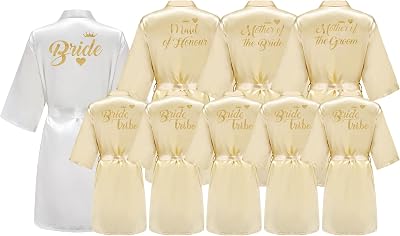 MUZHI Womens Kimono Robes with Gold Glitter for Bride,Wedding Party Getting Ready Short Robe