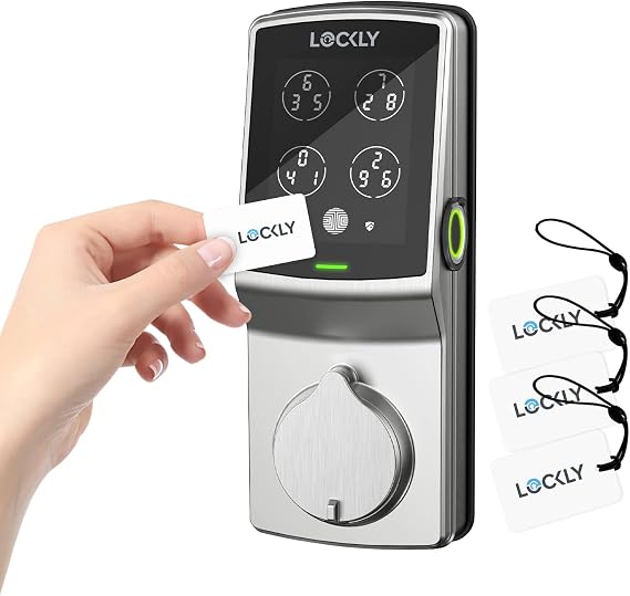 Lockly Secure Plus Smart Door Lock, Keyless Entry with Fingerprint & RFID Card, PIN Genie Keypad, App Control, Bluetooth Deadbolt, Auto-Lock & Easy DIY Installation, No Monthly Fees