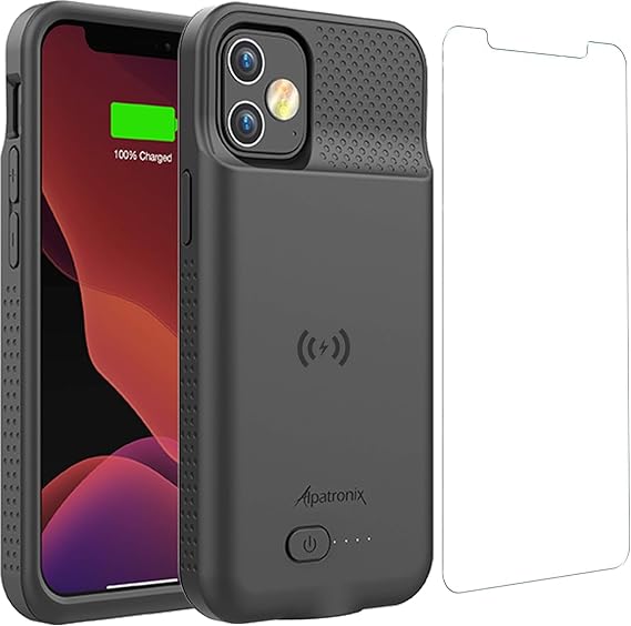 Alpatronix Battery Case for iPhone 12 Pro & iPhone 12 (6.1 inch), Strong Slim Portable Protective Extended Charging Cover with Wireless Charging, Lightning Input, Apple Pay, CarPlay- Matte Black