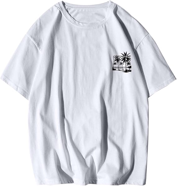Oversized Tshirts for Men Y2K Palm Tree Letter Graphic Work Shirt Casual Crewneck Short Sleeve Breathable Tee Tops
