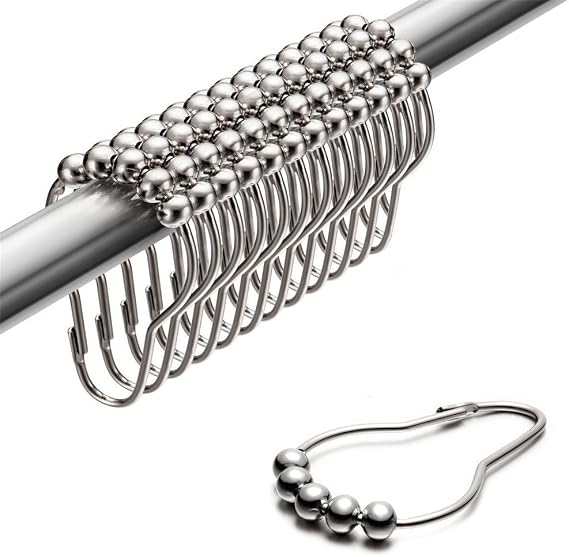 Uigos Premium Shower Curtain Rings Set of 12, Rust-Resistant Stainless Steel Hooks with Smooth Glide Roller Balls, Heavy-Duty Secure Closing, Chrome