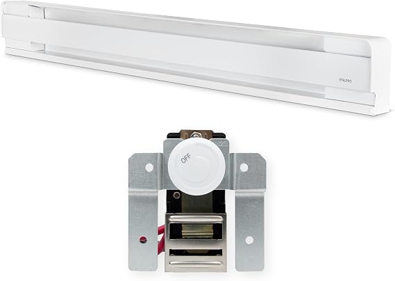 Stelpro Brava Electric Baseboard Heater with Built-In 2-Pole Thermostat Kit Bundle 1000W / 240V (750W / 208V) 47 1/8 L 2 9/16 H Silent and Fast Heat (AB41002W + SIBT2W) White