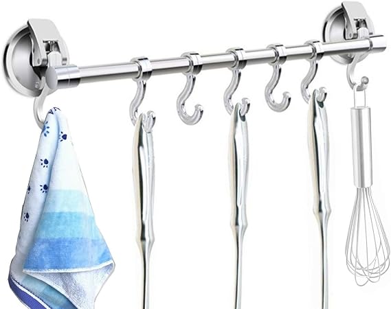Suction Cup Hook Hanger Holder Rack Rail Towel Bar Organizer For Bathroom Shower Wreath, Loofah,Robe,Towel,Coat,Cloth,Kitchen Utensils,Wall mounted on Glass door,Window,Tile Wall