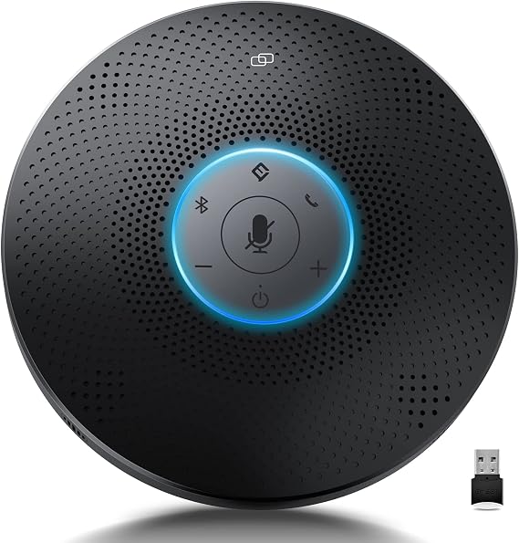 Bluetooth Speakerphone - EMEET M2 Max 48kHz Professional 4 HD Mics Conference Speaker up to 15 People, VOICEIA Noise Reduction & Enhanced 360 Voice Pickup, USB Dongle Daisy Chain For Home Office Gray