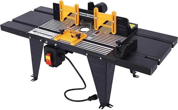 Electric Router Table, Universal Benchtop Router Tables Top with Steel Stand & Adjustable Fence Wood Working Router Table Precise Routing Table Craftsman Tool for Woodworking (Black)
