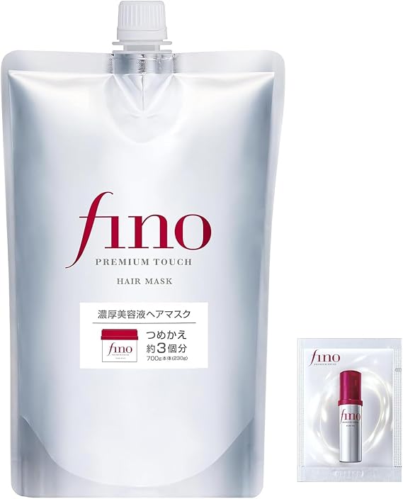 Fino fino Premium Touch Concentrated Beauty Hair Mask Refill with Trial Pouch Hair Pack Damage Repair Shine Color Retention Moisturizing Treatment Rinse Out Exclusive | 毛先までなめらかな仕上がり,ダメージサーチ機能で傷みを集中補修,8種の美容液成分が保湿・内部補修・カラーリング持続・ツヤ効果等を発揮,特に傷んだ髪用,洗い流すタイプ,ヘアパック