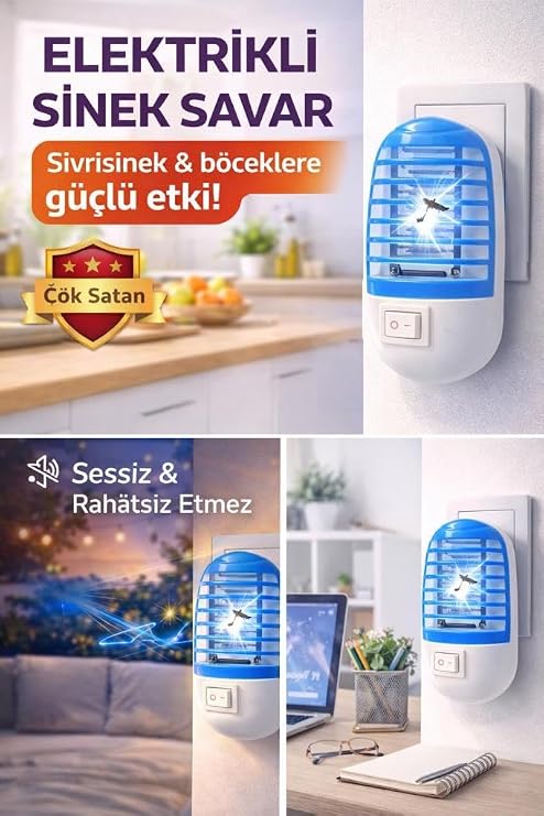 Elektrikli Sinek Savar - Uv Işıklı Priz Tipi Sessiz Böcek Öldürücü Cihaz - Sinek Kovucu