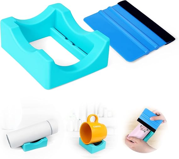 Mity rain Cup Cradle for Tumblers with Squeegee Use to Apply Vinly Decal | Keep Tumblers/Coffee Cups/Glass Cans in Place, Silicone Anti-Slip Tumbler Holder for Crafting Blue