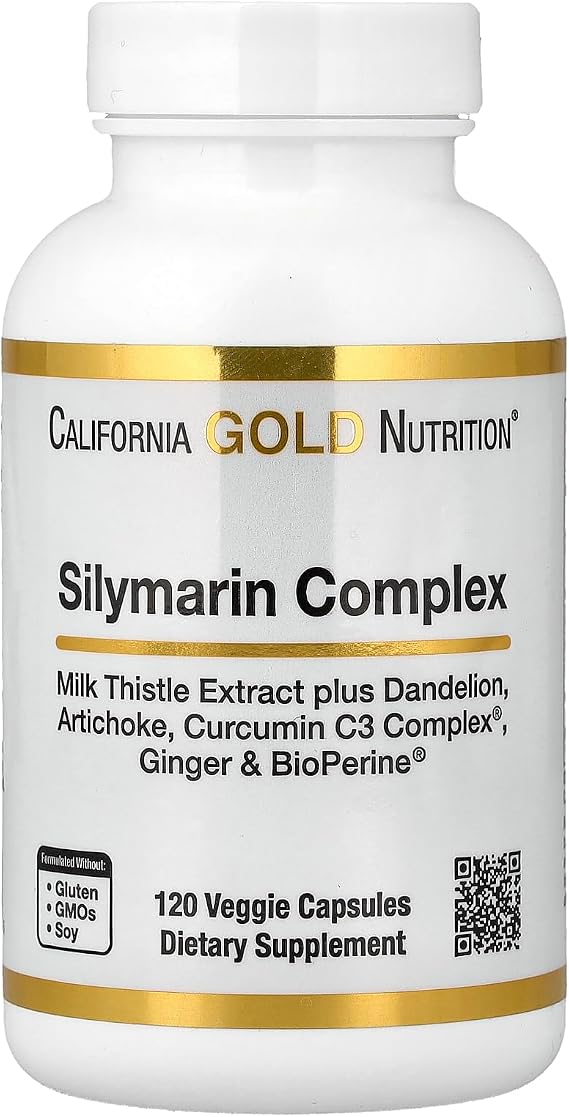 California Gold Nutrition Silymarin Liver Health Complex, Milk Thistle Extract with Curcumin, Artichoke, Dandelion, Ginger, Black Pepper, Synergistic Liver Detox & Cleanse, 120 Veggie Capsules