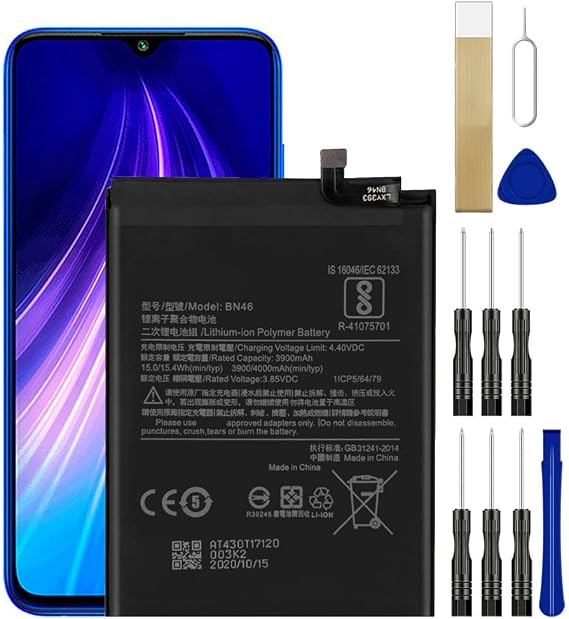 WUHAO Replacement Battery BN46 Battery for Xiaomi Redmi Note 8 with Adhesive Tape Tool Repair Kit