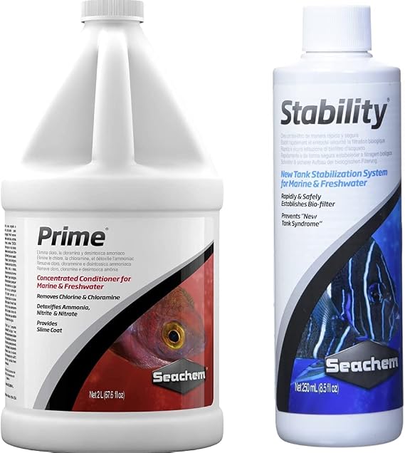 Seachem Prime Fresh and Saltwater Conditioner - Chemical Remover and Detoxifier 2 L & Stability - for Freshwater and Marine Aquariums 250ml