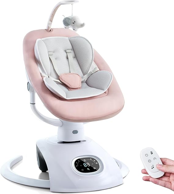 VaVaSoo Electric Baby Swing for Infants 6 Motion Automatic Baby Swings Newborn Baby Rockers and Bouncers for Baby Girl & Boy with Remote Control, 5 Speed, 13 Melodies (Pink)