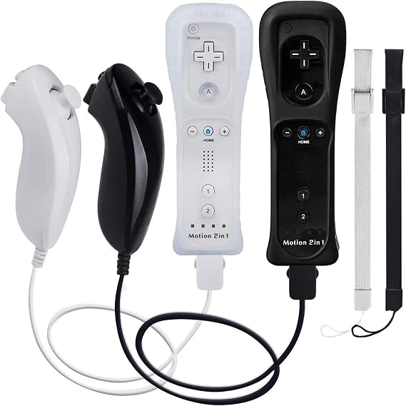 TechKen Motion Plus Wii Controllers 2Packs with Nunchucks, Wii Remote Controllers Compatible for wii and Wii U with Built in Motion Plus