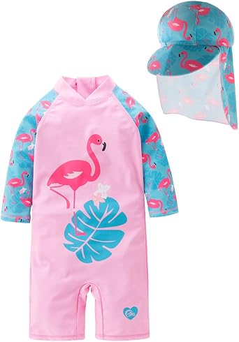 LXKIKMM May's Toddler Girls Swimsuit Rashguard Set Summer Beach Breathable Tankini with Hat