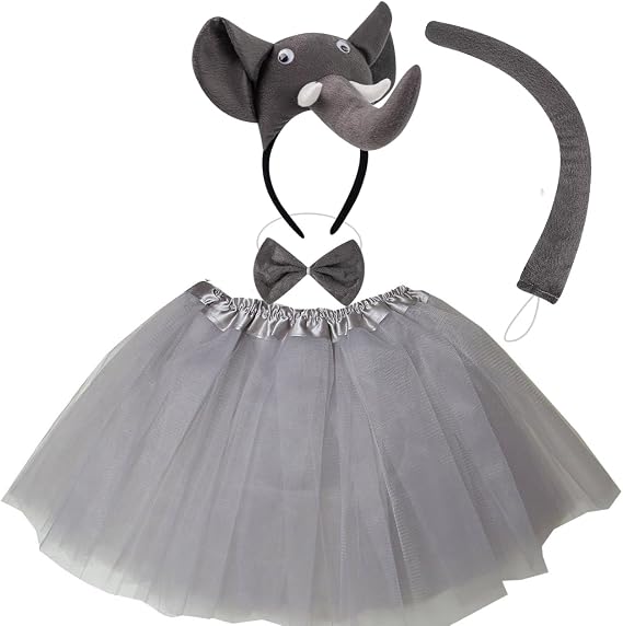 Kirei Sui Kids Animal Costume Gray Elephant Tutu Ear Headband Bowtie Tail 4pcs Set