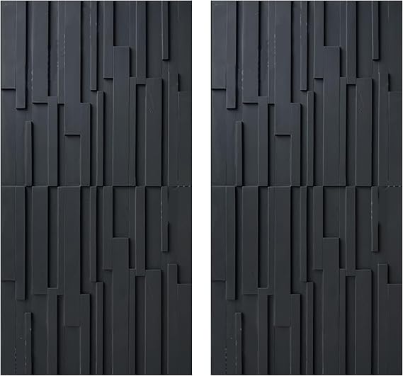 LZMZMQ 2-Piece TV Wall & Showrooms Decro & Feature Wall Decorative Wall Panels, Modern 3D Textured Wall Panels Matte, Rental Home Wall Decor Tiles Rectangle Design(Black)