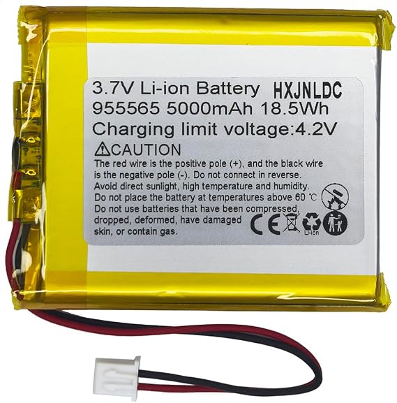 DC 3.7V 5000mAh 955565 li-ion Lithium Ion Polymer Battery Replacement for DIY 3.7-5V Electronic Products with Built-in 2-Wire Battery Replacement, Mobile Energy Storage Power Supply