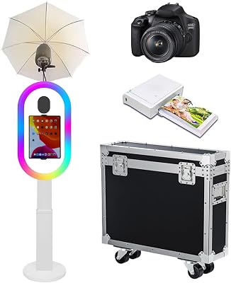 Photo Booth Compatible with iPad Photo Booth for 10.2-13 with RGB Light and Flashlight Shell Stand Selfie Photobooth Machine for Events Rental Wedding White, MachineCameraMini Printer