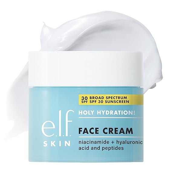 e.l.f. SKIN Holy Hydration! Face Cream Broad Spectrum SPF 30 Sunscreen Moisturizer, Made with Hyaluronic Acid, Niacinamide & Peptides, Lightweight Daily Protection, 1.7 oz