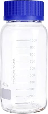 Moonetto 3 Pack 1000 mL Wide Mouth Graduated Round Reagent MediaStorage Lab Glass Bottle With GL80 Blue Polypropylene Screw Cap