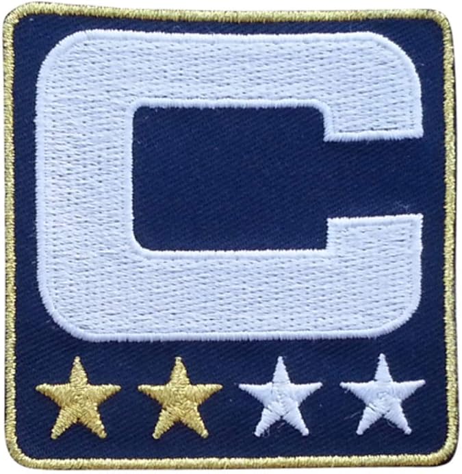 Navy Blue w/ 2 Gold Stars Captain C Patch Iron On for Football Jersey (New England)