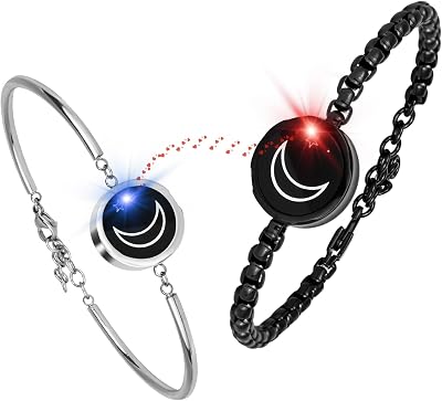 Long Distance Touch Bracelets, Couple Bracelets, Remote Intelligent Matching Couple Bracelets, adjustable, rose-moon-bangle
