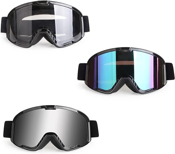 3 Pack 5% Save on Dirt Bike Goggles ATV Goggles Motorcycle Goggles for Men Women Motocross Goggles Riding Goggles Powersports Goggles UV400 Anti-Scratch Dustproof Goggles(Clear+Color+Silver)