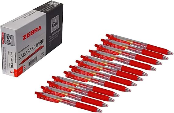 Zebra Sarasa Clip 0.5 Retractable Gel Ink Pen, Rubber Grip, 0.5mm, Red Ink, Value Set of 10