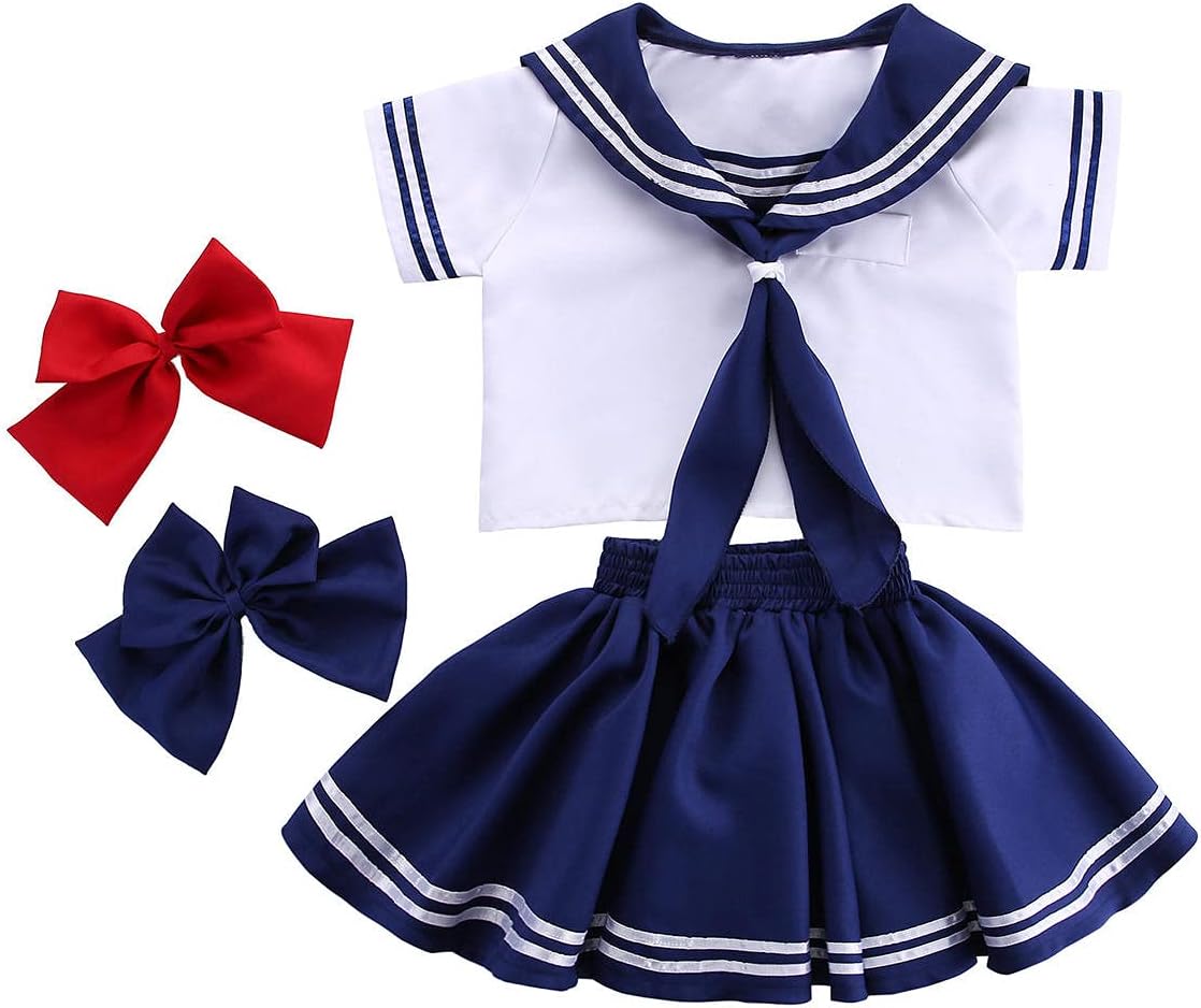 AwwwCos Japanese Kids School JK Uniform Girls Boys Sailor Navy Blue Pleated Skirt Shorts Anime Cosplay Costumes GIRL