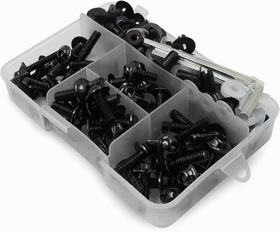 Worldmotop Fairing Bolt Kit Screws Fasteners Universal Compatible with Yamaha Honda Kawasaki Suzuki BMW,Fairing Bolt Kits Metric Bolts and Nuts Kit(Black)