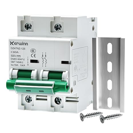Miniature Circuit Breaker 500V DC Circuit Breaker 2Pole 125Amp din Rail Breaker DIN Rail Mount for Marine Power Systems,Solar photovoltaic Systems(C80A)
