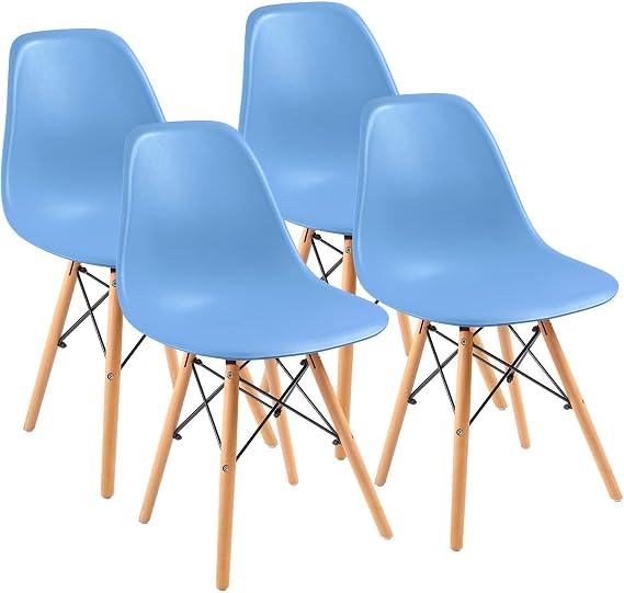 Furmax Modern Style Dining Chair Mid Century Modern DSW Chair, Shell Lounge Plastic Chair for Kitchen, Dining, Bedroom, Living Room Side Chairs Set of 4,Blue