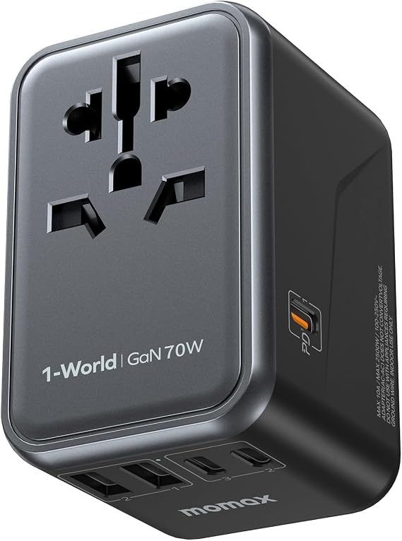MOMAX 70W GaN Universal Travel Adapter, All-in-One Travel Charging