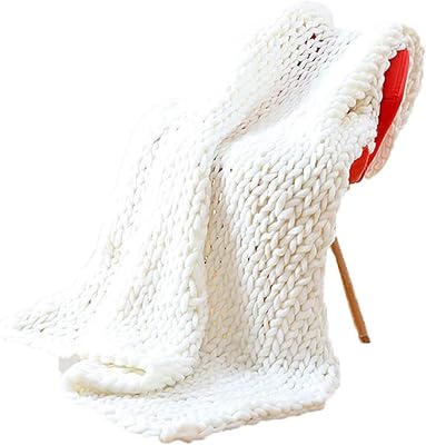 Handmade Chunky Knitted Blanket White, Sofa Blanket Throw Stylish & Cosy Super Soft Chunky Knit Throw Blankets for Bed Beautiful Home Decor Throw, Couch, Chair, Gift-40x47in