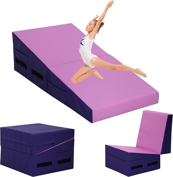 Gymnastics Wedge, 48x24 Inch Wedge Mats for Gymnastics, Gymnastics Wedge Mat with Non-Slip PVC Surface and Handle, Cheese Mat for Gymnastics for Exercise, Yoga, Kids Home Gym Fitness, Cheese Mat