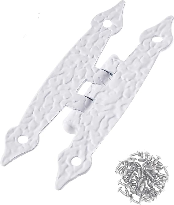 TamBee 10Pcs Cabinet Hinges - White Antique Decorative Cabinet Door Hinges - 3.42x1.57inch, 5 Pairs/10Pcs