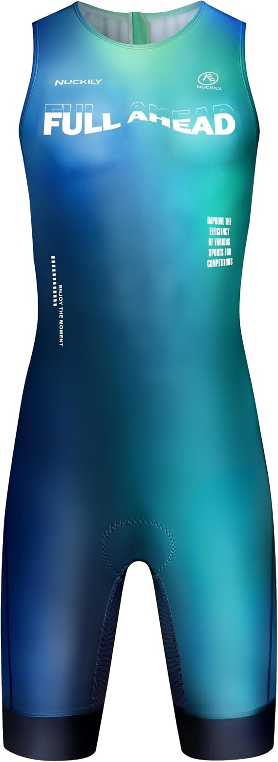 Triathlon Suit, Mens One Piece Trisuit Lightweight Race Skinsuit Padded Cycling Speed Suit Swimskin Bike Swim Run