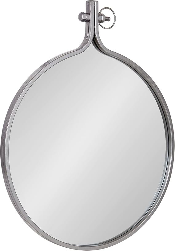 Kate and Laurel Yitro Round Industrial Rustic Metal Framed Wall Mirror, 23.5in x 28.5in, Dark Charcoal
