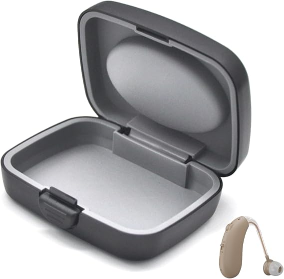 Hearing Aid Case Hard Storage Pouch Waterproof Pocket Size Holder for BTE CIC IIC ITE Small Travel Battery Cases and Protection Organizer for Women Men Black