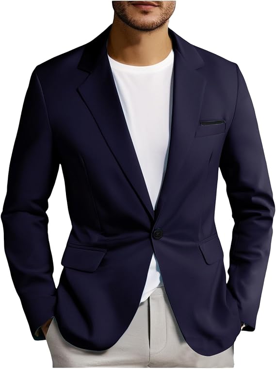 Casual Blazer for Men One Button Slim Fit Suit Jacket Business Fashion Lightweight Sport Coat Solid Color Suit Blazers