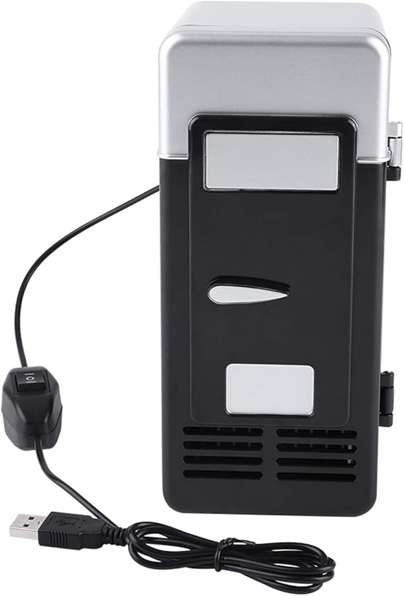 LED Mini USB Refrigerator, Micro Fridge Drinks Beverage Can Scooler Portable Refrigerator and Heater for Car Office or Home (Black)