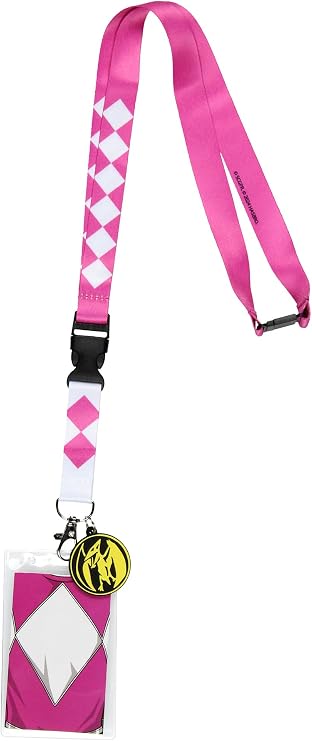 Power Rangers Pink Ranger ID Lanyard Badge Holder w Character Card and Mighty Pterodactyl Emblem Rubber Pendant